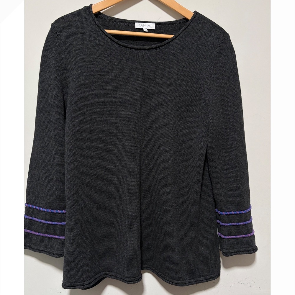 Habitat Clothes to Live In Womens Cotton Knit Sweater Gray Purple Stripe 83017 M